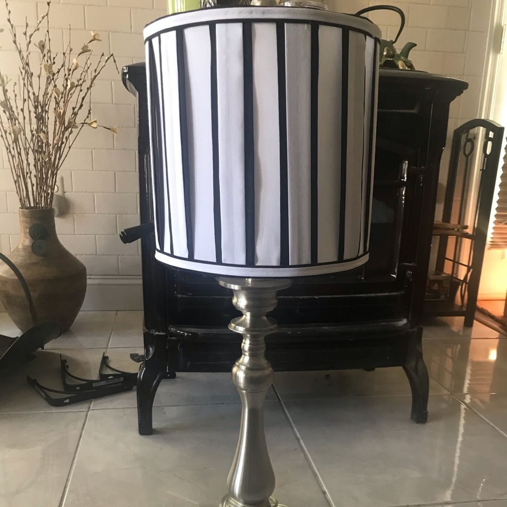 Silver Lamp with Black and White Striped shade